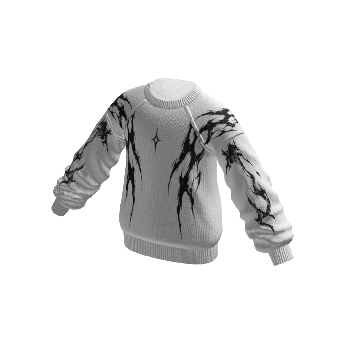 Grunge Scratch Print Sweater (White)