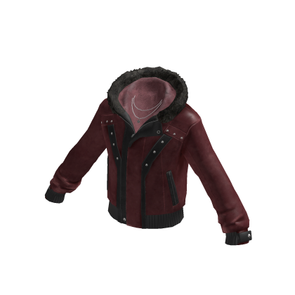Y2K Leather Jacket w/ Fur Hood & Chain (Red)