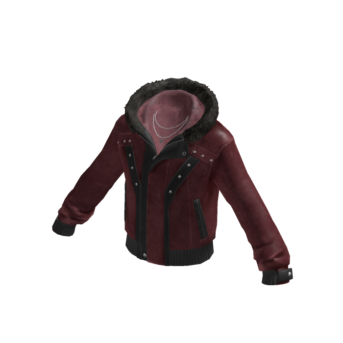 Y2K Leather Jacket w/ Fur Hood & Chain (Red)