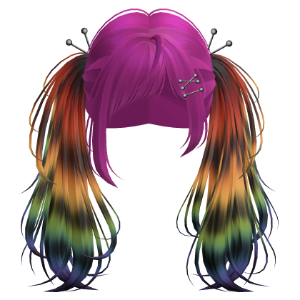 Rainbow Raccoon Y2K Emo Punk Pigtails w/ Pins