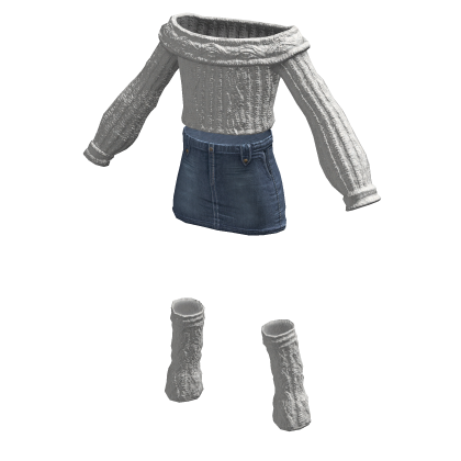 BB Knit Sweater Denim Skirt Leg Warmers White