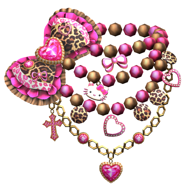 Hime Gyaru Leopard Bow Chain Pearl Necklace Pink