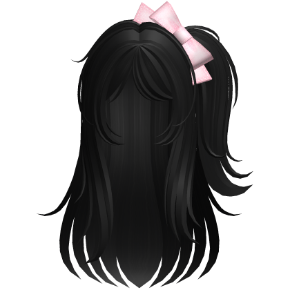 ♡ wispy black hair w/ side ponytail & bow Roblox item