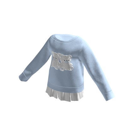 🍀Off Shoulder Bear Sweater w Skirt (Blue) thumbnail