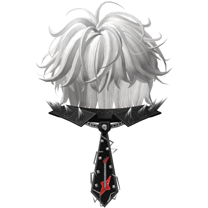 [PBR] Messy Emo White Hair W/ Punk Tie Roblox item
