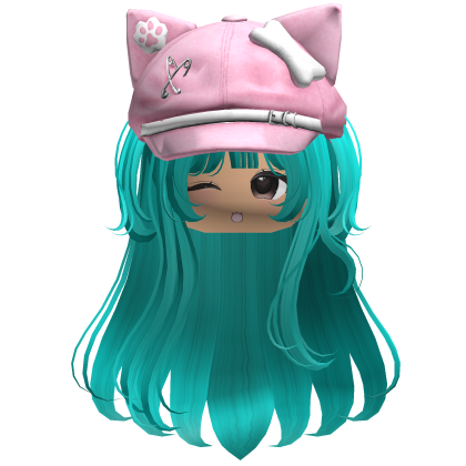 Kawaii Kitty Beret Teal Hair w/ Wink Face
