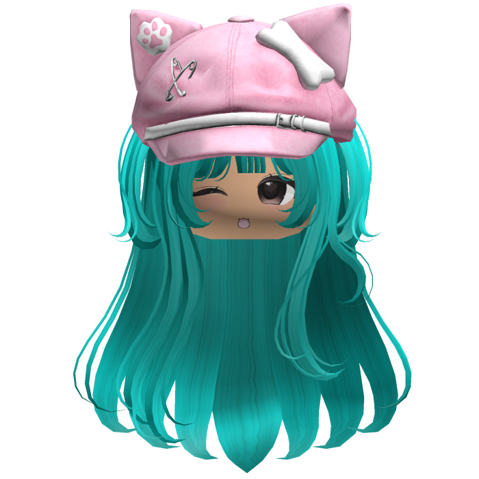 Kawaii Kitty Beret Teal Hair w/ Wink Face