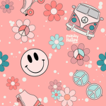 Happy face cars and flowers
