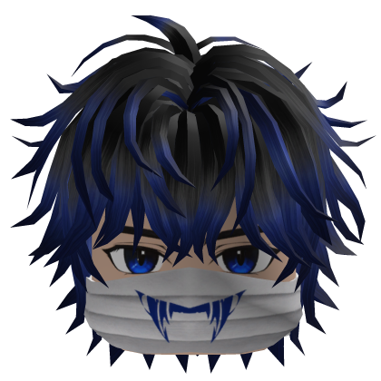 Messy Anime Hair w/ Fang Mask (Black/Navy)
