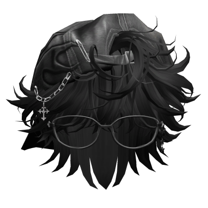 Black Messy Anime Boy Hair w/ Y2K Hat&Glasses Roblox item