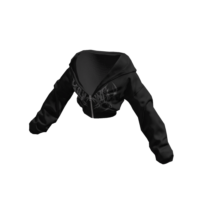 Black Dark Graphic Cropped Y2K Zip Up Hoodie