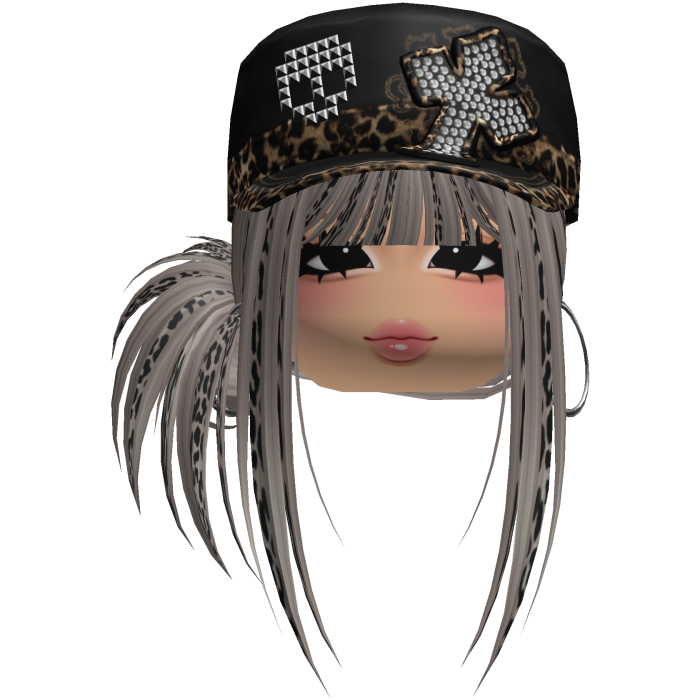 Gyaru Side Bun Hair w/ Cheetah Cap & Earrings