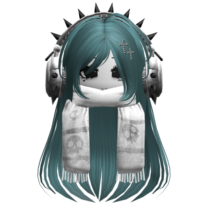 Straight Hair&Emo Headphones&Scarf Teal