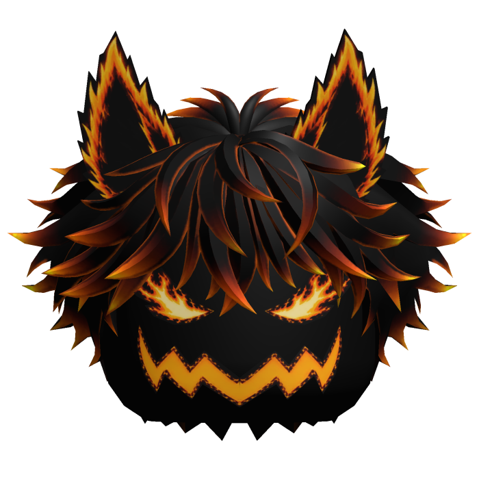 Fluffy Black Orange Hair w/ Flame Wolf Cat Ears