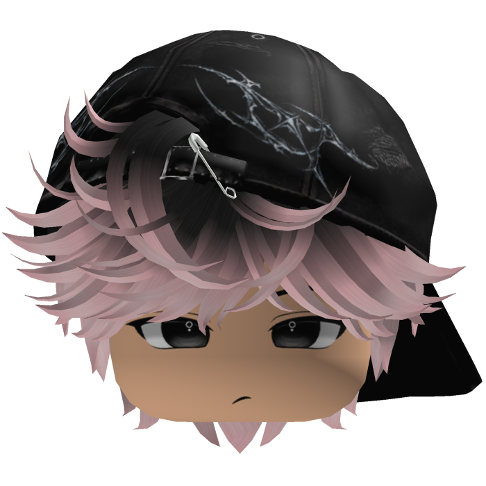 Cute Black And Pink emo hair with a Y2K cap black