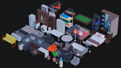 Textured Large Low Poly Furniture Pack preview 1