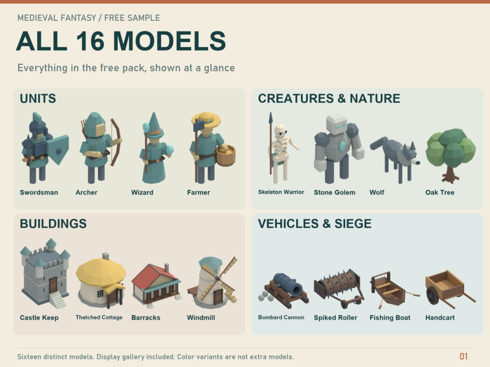 16 Free Models - Medieval Fantasy Low Poly RTS preview 2