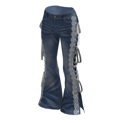Lace-Up Flare Jeans (Blue)