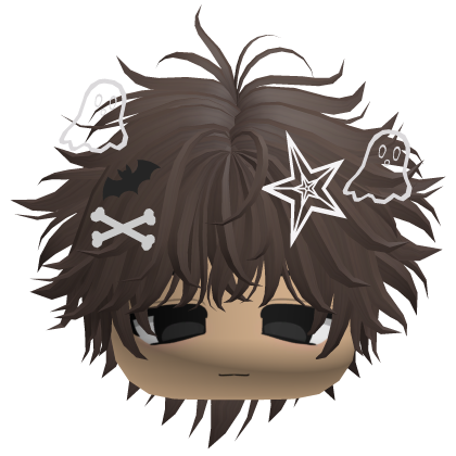 Brown Messy Halloween Hair w/ Charms & Boy Face Roblox item