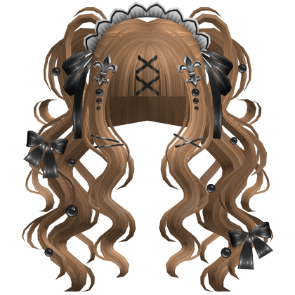 Gothic Doll Curly Pigtails & Ribbon In Honey Brown