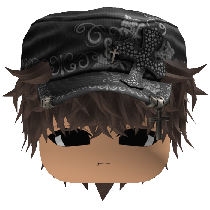 Brown Messy Anime Hair w/ Black Cadet Cap