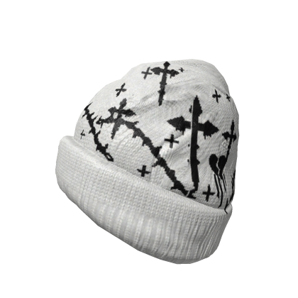 White Gothic Cross Beanie 