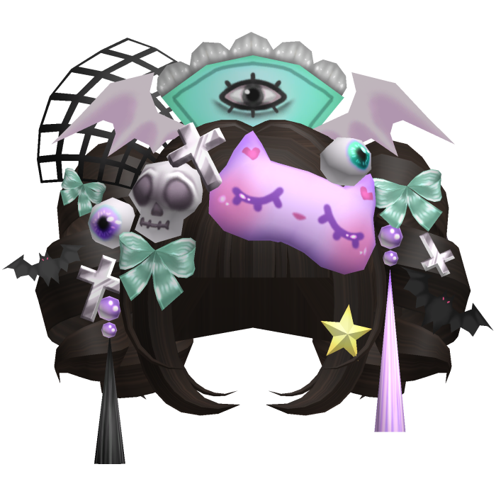 Pastel Goth Spooky Kawaii Pigtail Curls Dark Brown