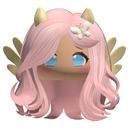 Fluttershy Pink Wavy Cute Girl Hair Horns Wings