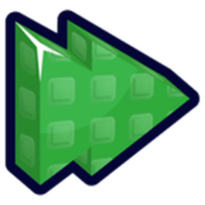 Store icon: a green double fast-forward arrow with a dark blue outline