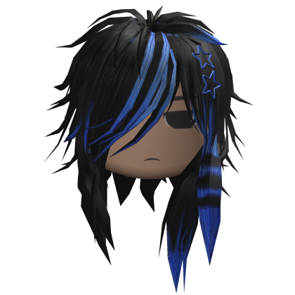 Messy Emo Hair w/ Star Clips (Black/Blue)