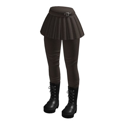 Pleated Skirt with Lace-Up Boots (Brown)