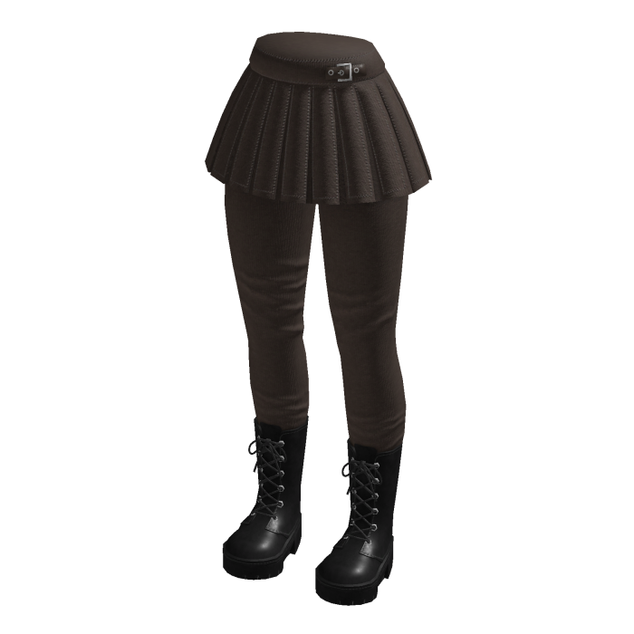 Pleated Skirt with Lace-Up Boots (Brown)