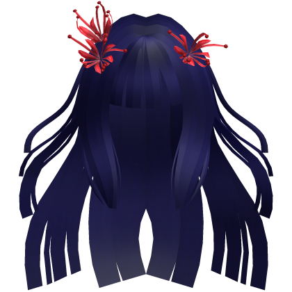 Dark Blue Long Windy Hime Hair w/ Spider Lily