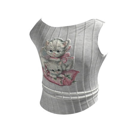 Y2K Tight TankTop w Vintage Cat Print in White