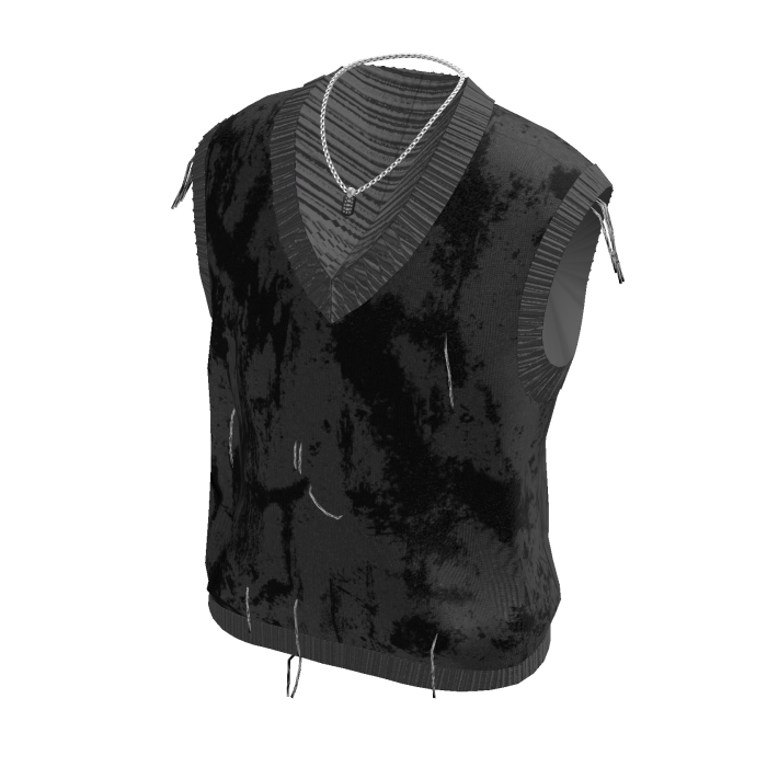 Distressed Knit Vest & Chain Necklace (Black)