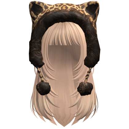 Blonde Straight Layered Hair w Leopard Kitty Hood