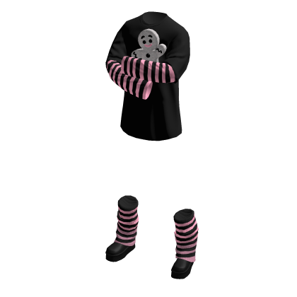 Striped emo pink black layered outfit leg warmers