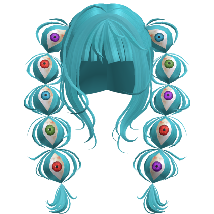 ♡ cyan blue scene pigtails w rainbow eyeballs