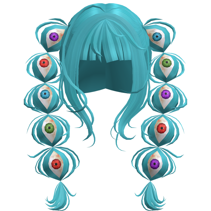 ♡ cyan blue scene pigtails w rainbow eyeballs
