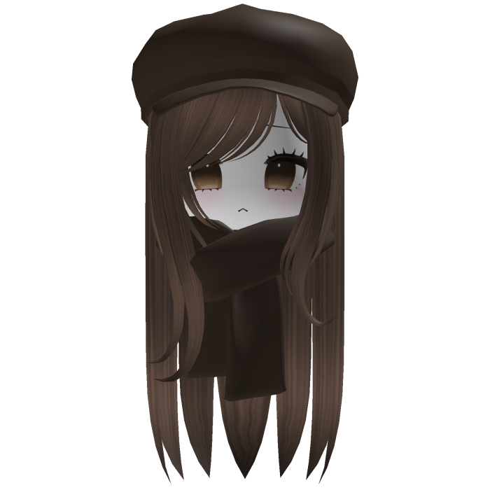 Cozy Cute Fall Girl Brown Hair w/ Brown Cap Scarf