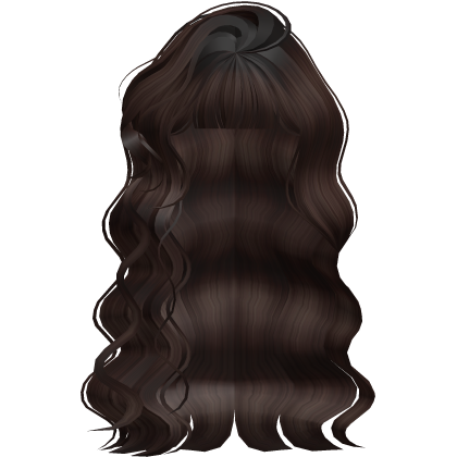 Long Curly Swooped Brown Hair with Bangs