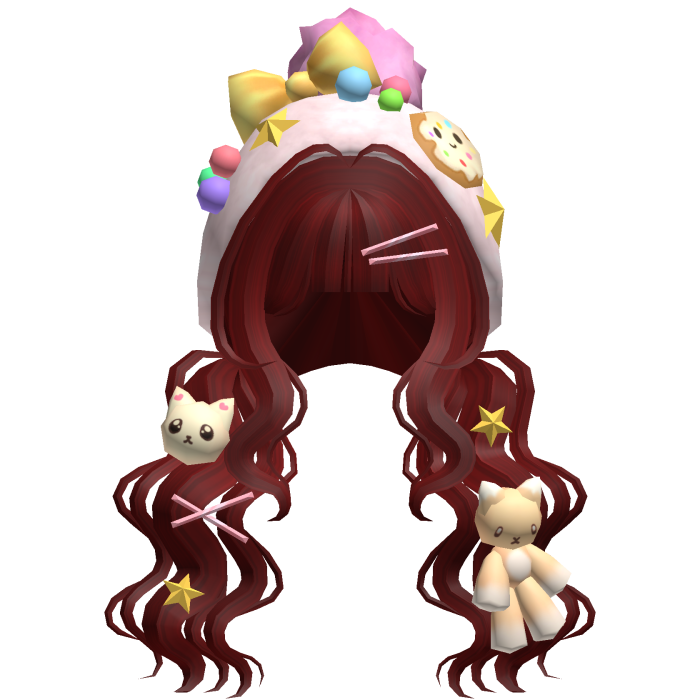 Kawaii Candy Kitty Curly Plushie Pigtails in Red