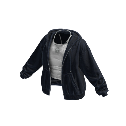 Dark Blue Oversized Zip Hoodie Tank Top Necklace thumbnail