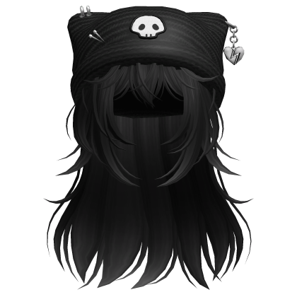 Emo Kawaii Skull Beanie W/ Wolfcut Black V4