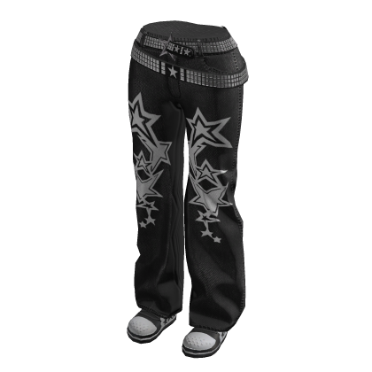 Black Y2K Star Jeans w Studded Belt