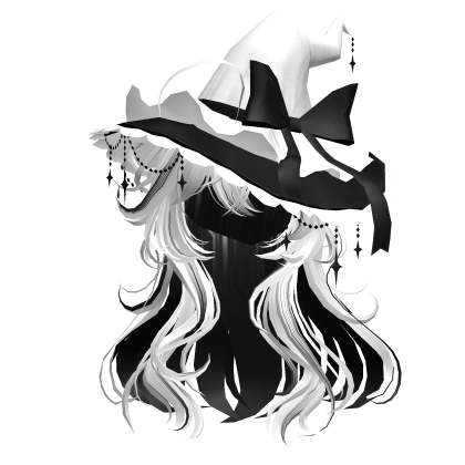 Anime Girl Hair w/Witch Hat (White&Black) Roblox item