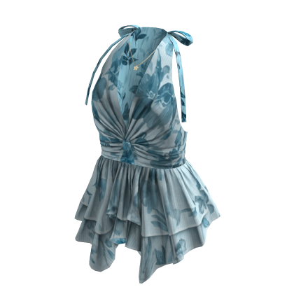 Coquette Floral Halter Peplum Top (Blue)