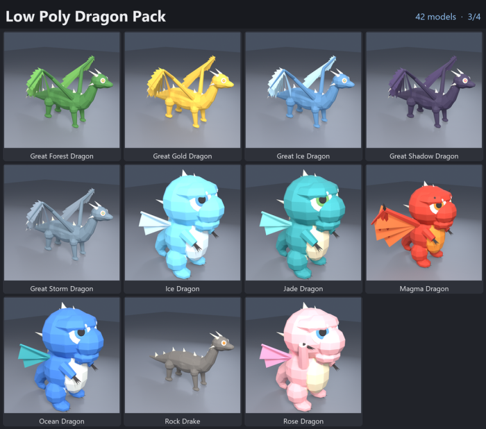 Low Poly Dragon Pack Fire Ice Wyvern x41 preview 3