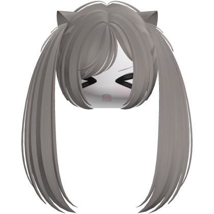 Kawaii Moe Ash Brown Pigtails w Cat Ears