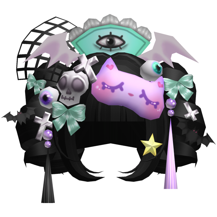 Pastel Goth Spooky Kawaii Pigtail Curls Black